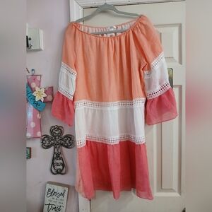 Vasna Polyester Cotton layered Tiered boho mini dress  Gauze Boho Multicolor M